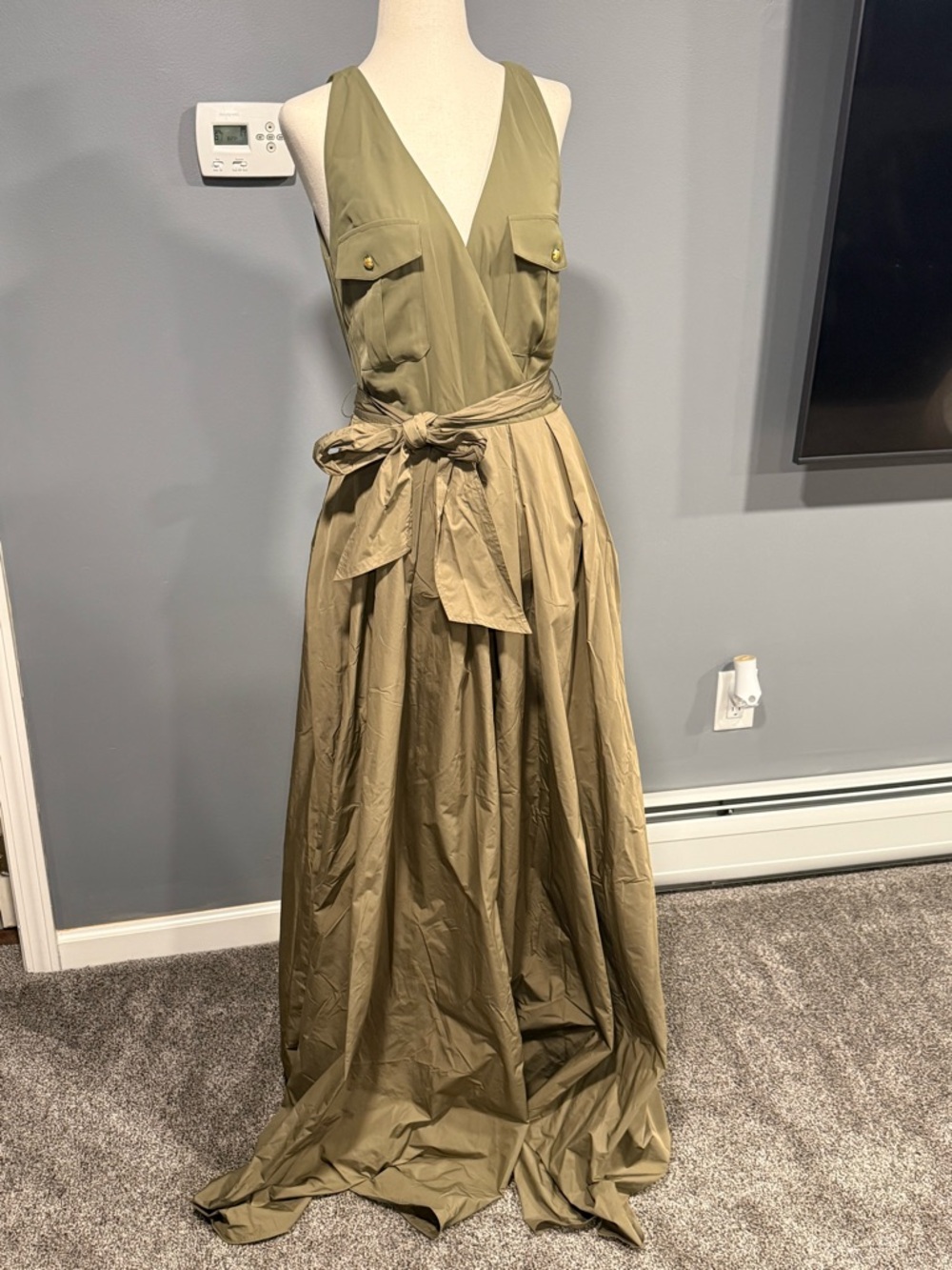 Ralph Lauren Olive Maxi Dress with Tie Waist - Picture 7 of 14